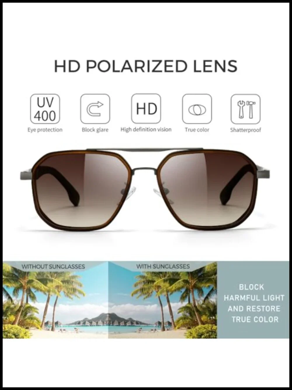 Polygon Aviator Sunglasses Adjustable Anti-slip Temples Polarized Lens for